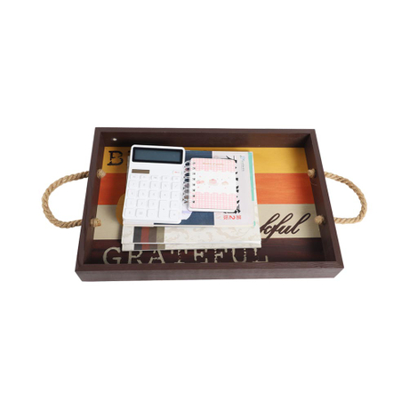 Bandeja de servir com alças-conjunto de 3 bandejas grandes, médias e pequenas para comida, cozinha, festa, decoração de casa, mordomo ou conjunto de bandejas de madeira rústica otomana